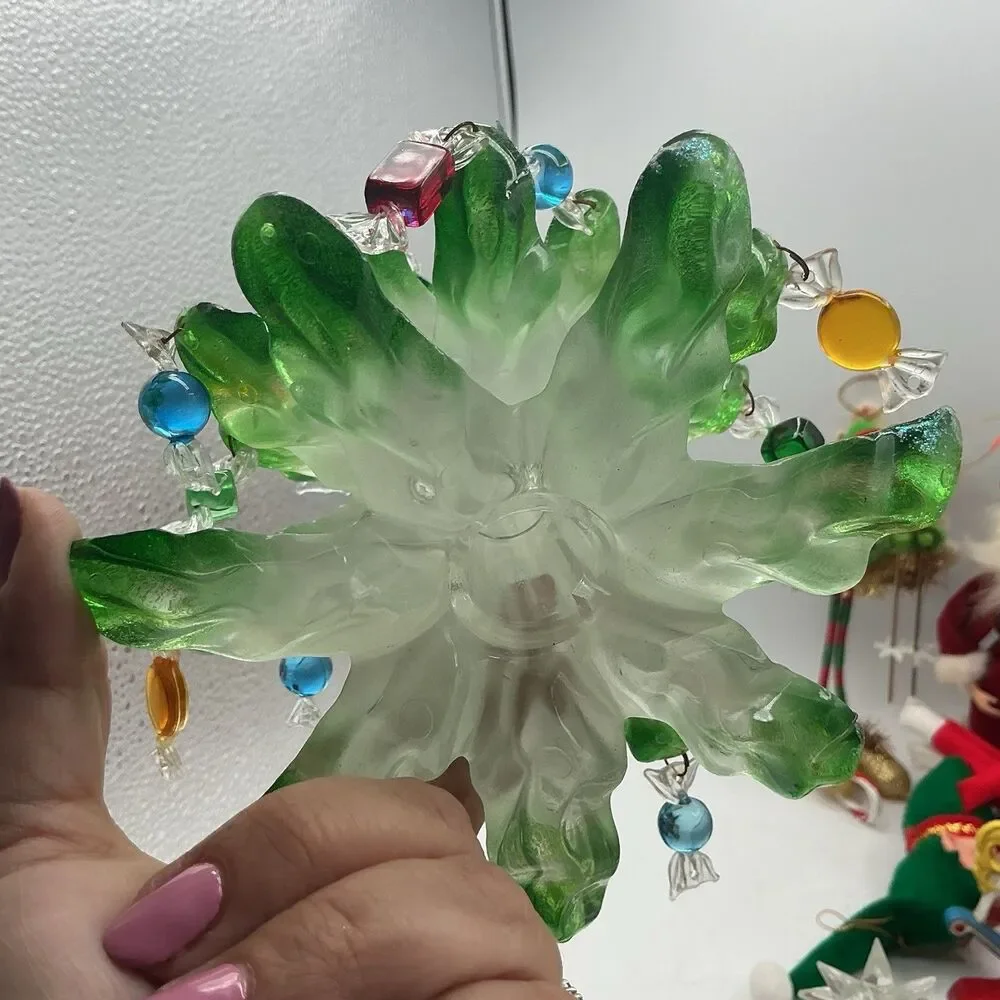 Set of 2 Acrylic Christmas Trees Candy Ornaments Glitter Star Topper 6–7”